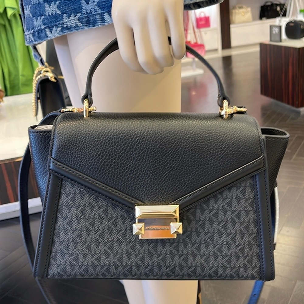 Michael Kors Whitney Medium Leather Flap Signature Satchel Shoulder Crossbody